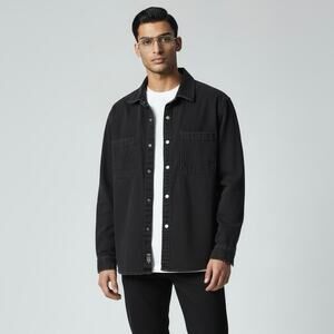 Mavi Men’s Western Casual Black Denim Snap Button Shirt XL